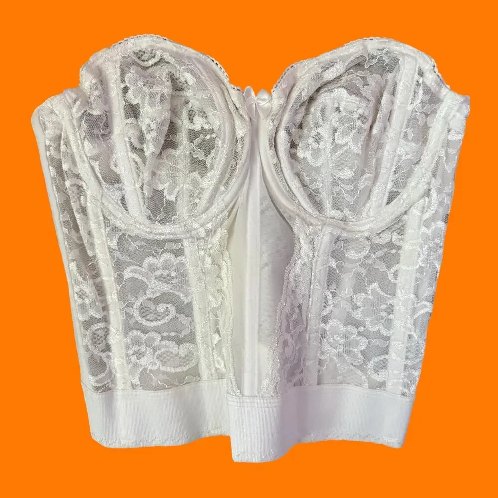 90's vintage white floral lace bustier corset bridal wedding coquette 34C
